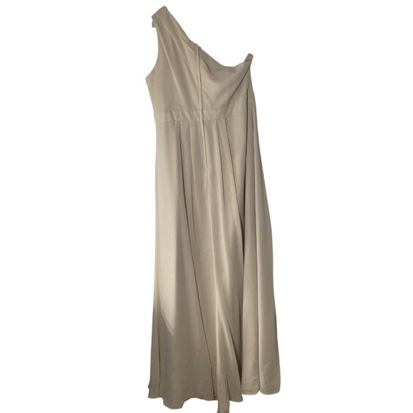 Davids Bridal One-Shoulder Champagne Maxi Dress Size 16 Formal Bride Gown Event - Picture 2 of 14